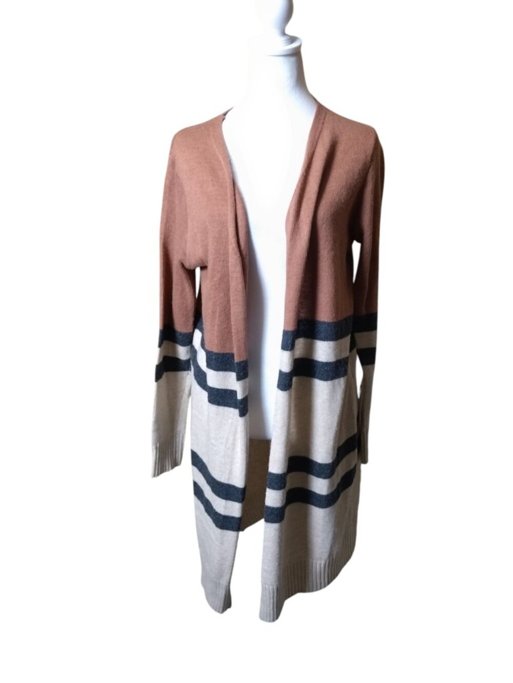 DOE & RAE 100% Angora Open Front Cardigan Duster Colorblock Size Small Classic